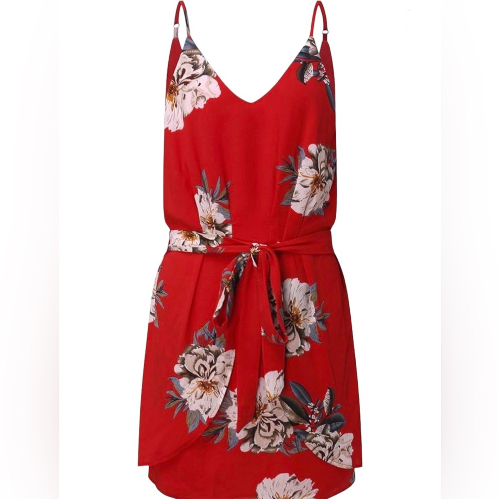 Adorable Red Floral Mini Dress W/Tie Back  at Waist Size Medium - Picture 9 of 12